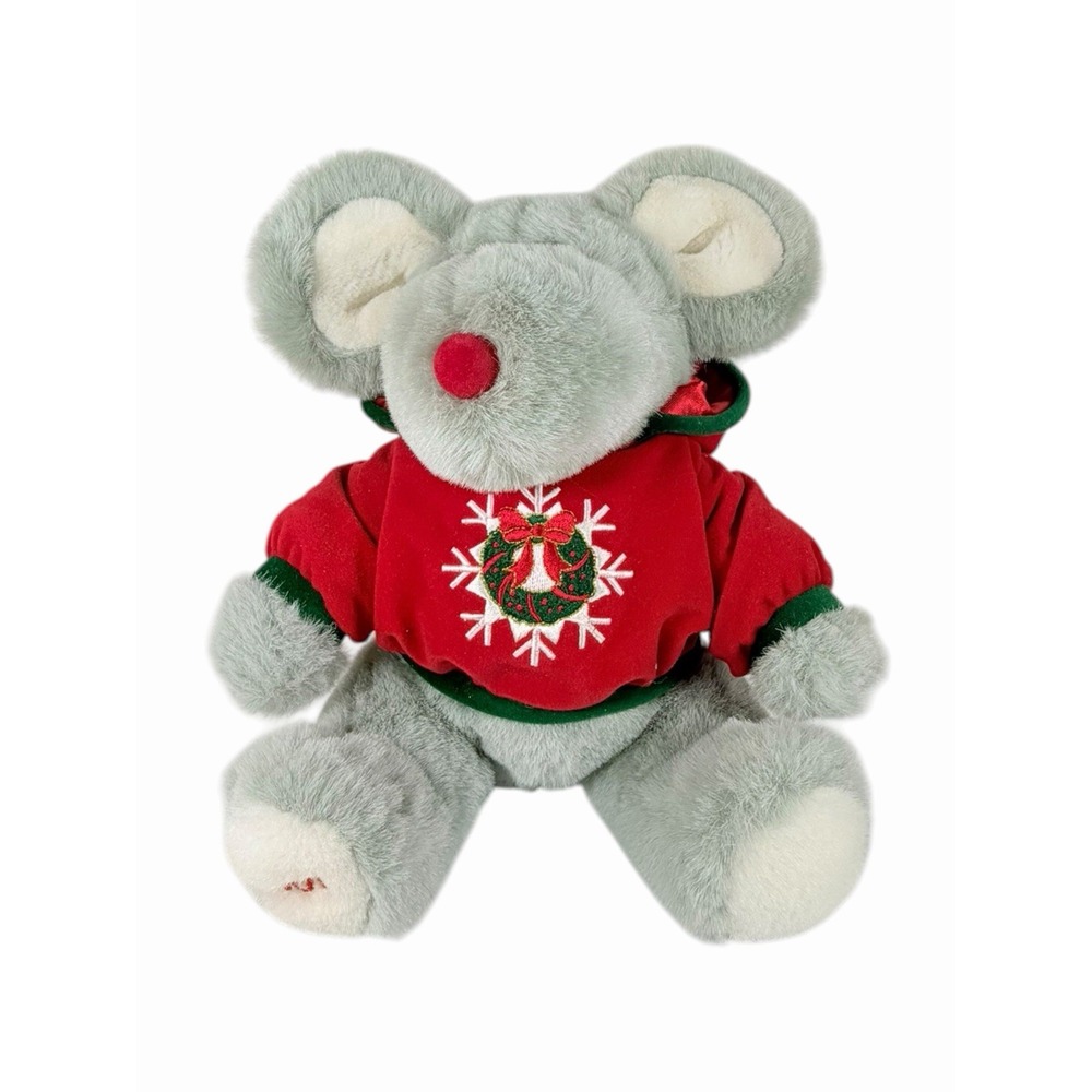 2001 Snowflake Friends Plush Grey Mouse In Red Holiday Hoodie Christmas‎ Plush